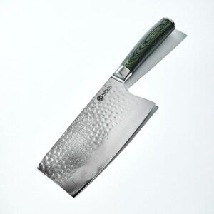 HexClad Cleaver Knife, 7-Inch Japanese Damascus Stainless Steel Blade, Full Tang